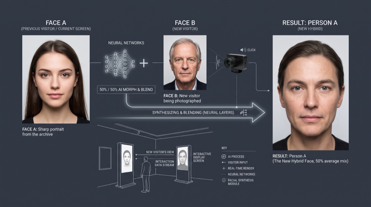 Person A, diagram of the face-blending process