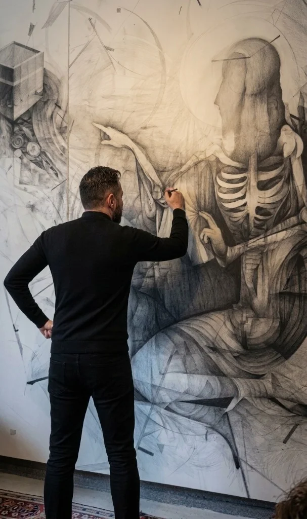 Yellow-Black - Muzaffer Malkoç, Charcoal and Plant-Based Pigment on Canvas
